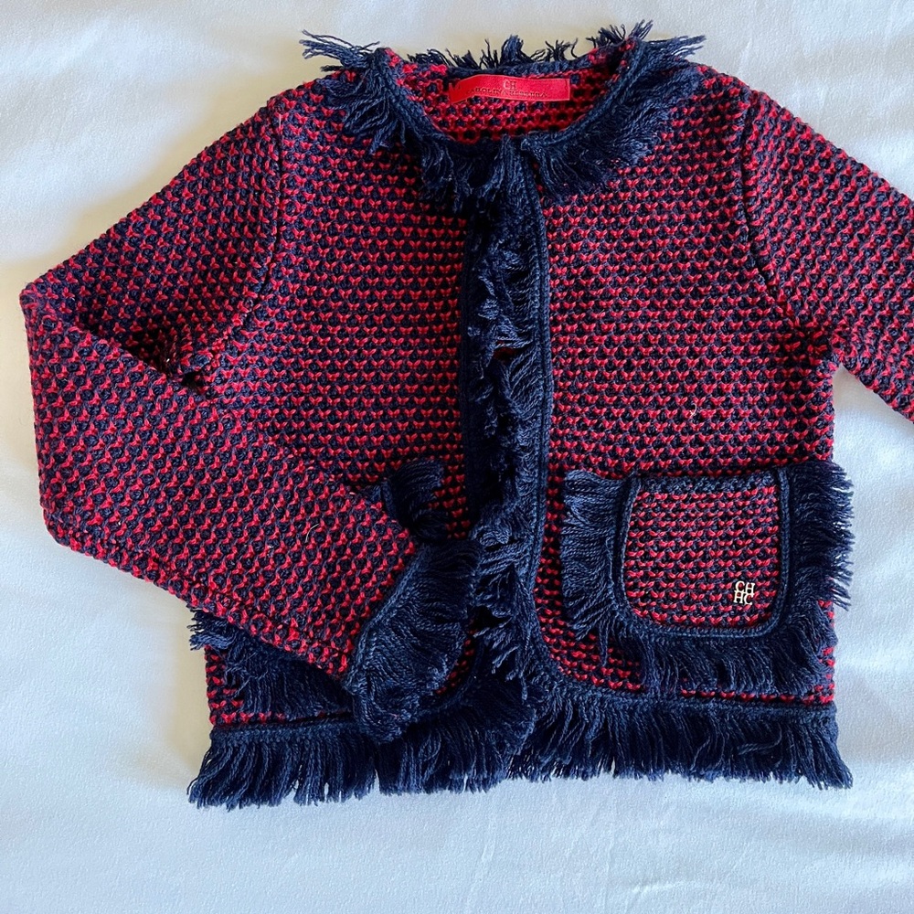Carolina Herrera Kids Red and Blue Fringe Jacket